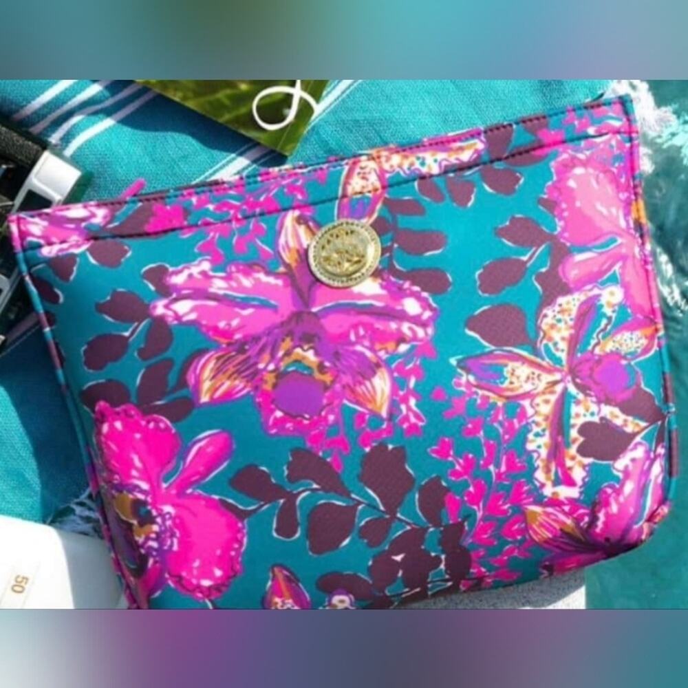 Lilly Pulitzer Neoprene Pouch – Blue Rhapsody Orchid You Not Swim GWP NIP
